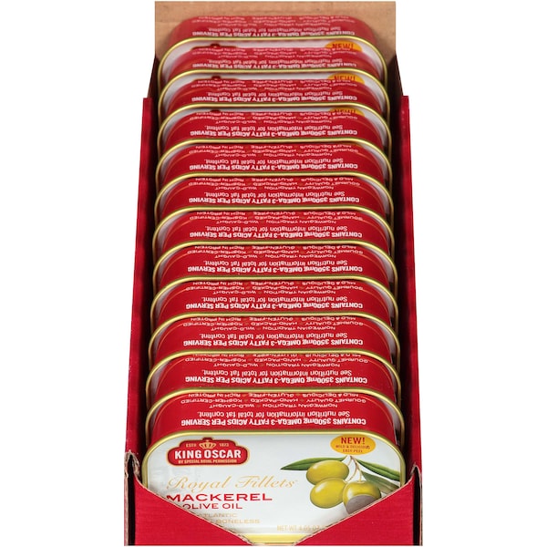 King Oscar Royal Fillet Skinless/Boneless Mackerel In Olive Oil 4.05 oz., PK12 - 10034800600952