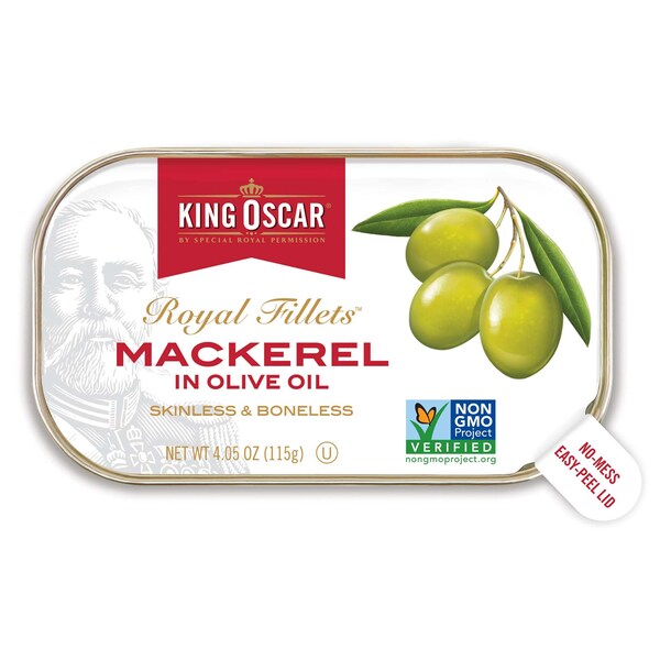 King Oscar Royal Fillet Skinless/Boneless Mackerel In Olive Oil 4.05 oz., PK12 - 10034800600952