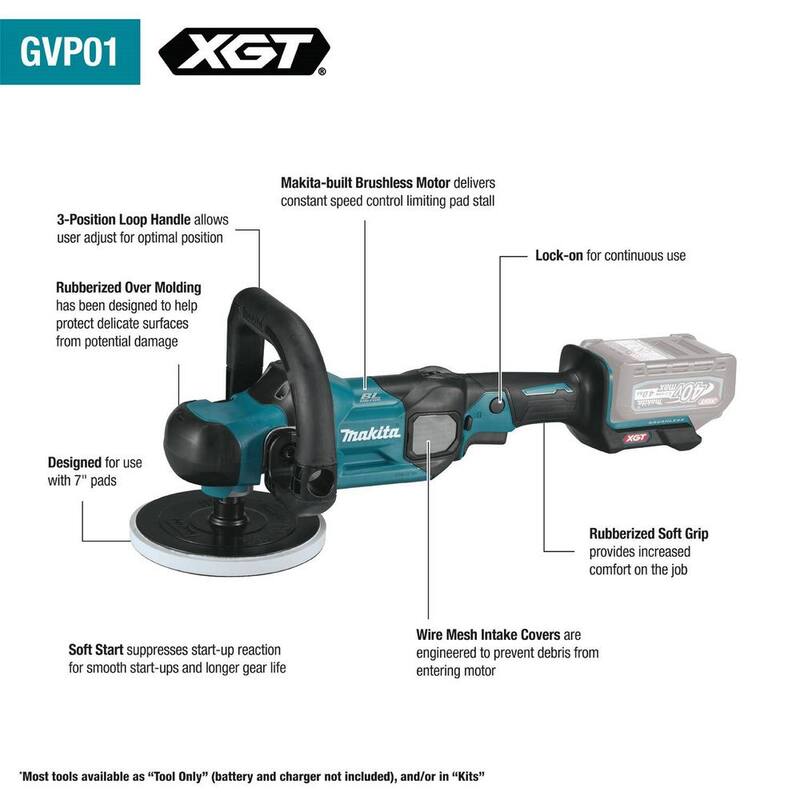 Makita 40V max XGT Pulidora inalámbrica sin escobillas de 7 pulgadas (Herramienta Únicamente) - GVP01Z