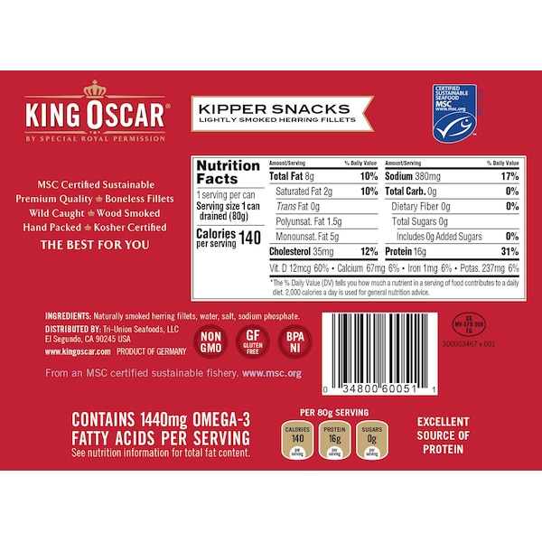 King Oscar King Oscar Kipper Snacks 3.54 oz., PK12 - 10034800600518