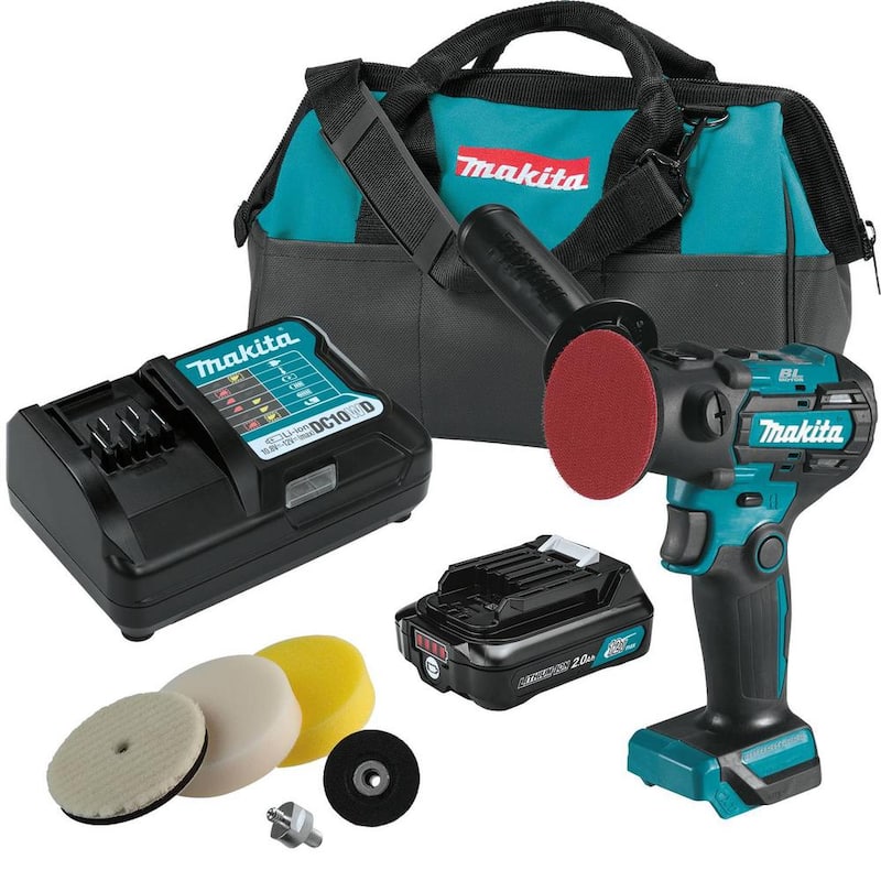 Kit de Pulidor de 3 pulgadas/Lijadora de 2 pulgadas sin escobillas de litio-ion Makita 12V max CXT, 2.0Ah - VP01R1