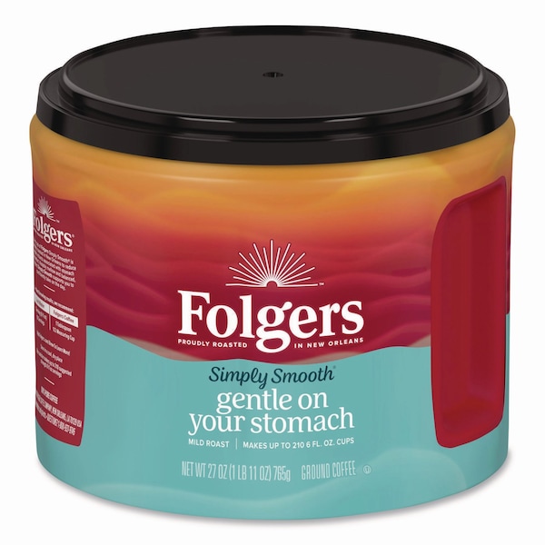 Folgers Simply Smooth Ground Coffee, Gentle On Your Stomach, 27 oz Canister - 30446
