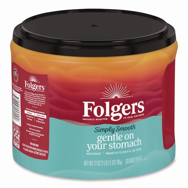 Folgers Simply Smooth Ground Coffee, Gentle On Your Stomach, 27 oz Canister - 30446