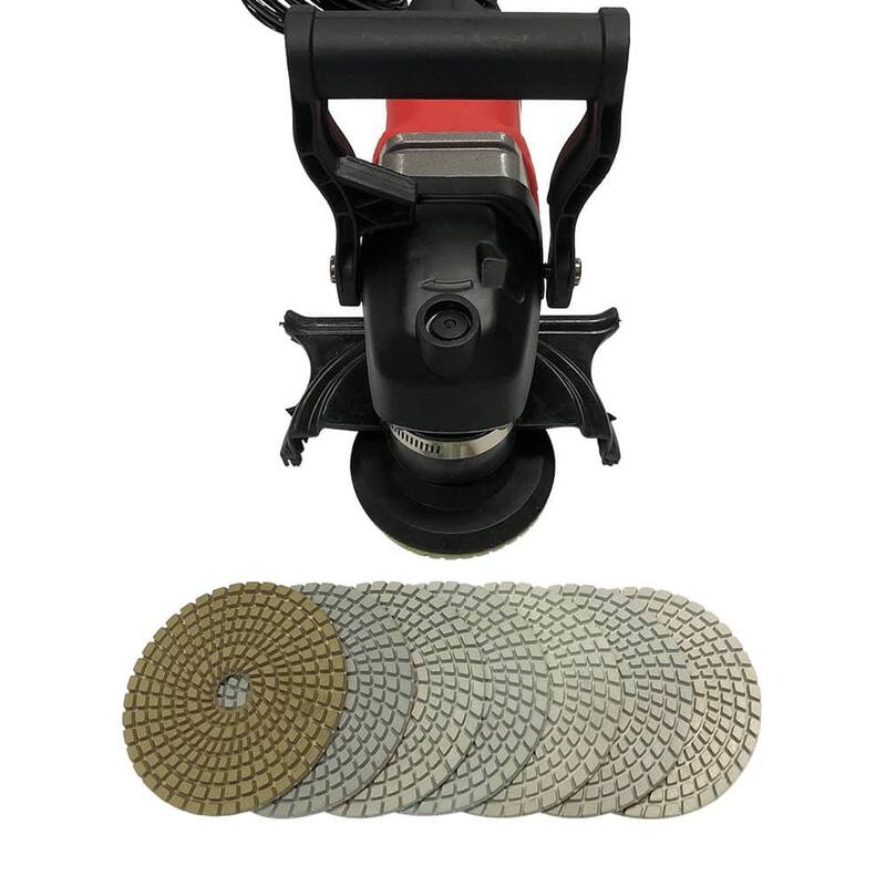 
Amoladora húmeda de velocidad variable de 7 amperios con cable de 5 pulgadas de EDiamondTools más almohadillas húmedas de #50 a #3000 y respaldo de goma de 4 pulgadas - VSP05RWS47SETR.