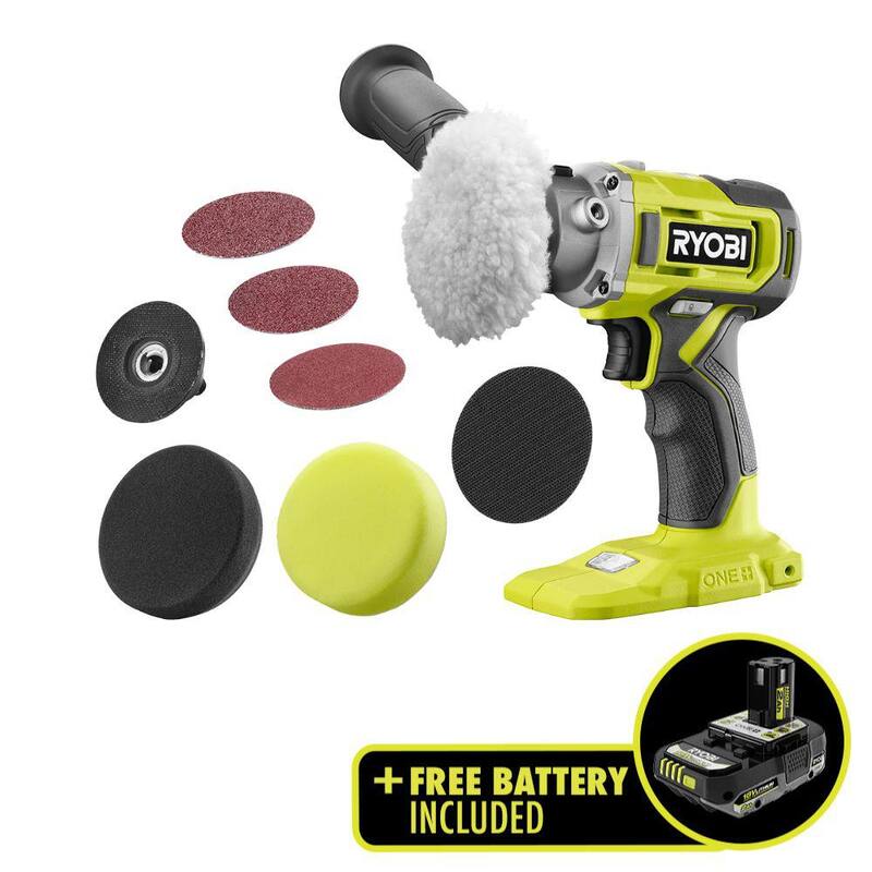 RYOBI ONE+ 18V pulidor/lija inalámbrico de 3 pulgadas con velocidad variable y batería de alto rendimiento de 2.0 Ah de iones de litio - PBF102B-PBP003