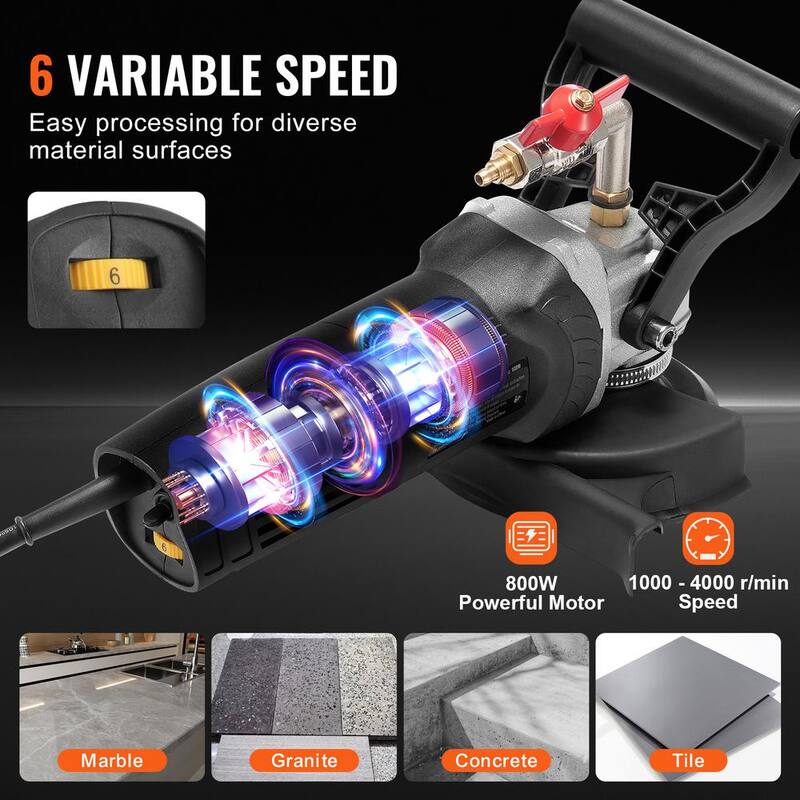 Pulidora húmeda VEVOR 1000 - 4000 RPM de 800 vatios, amoladora de concreto de 4 pulgadas con 6 velocidades variables y 7 kits de pulido, Amoladora húmeda - DDSSPGJTZYPJHPVHMV1