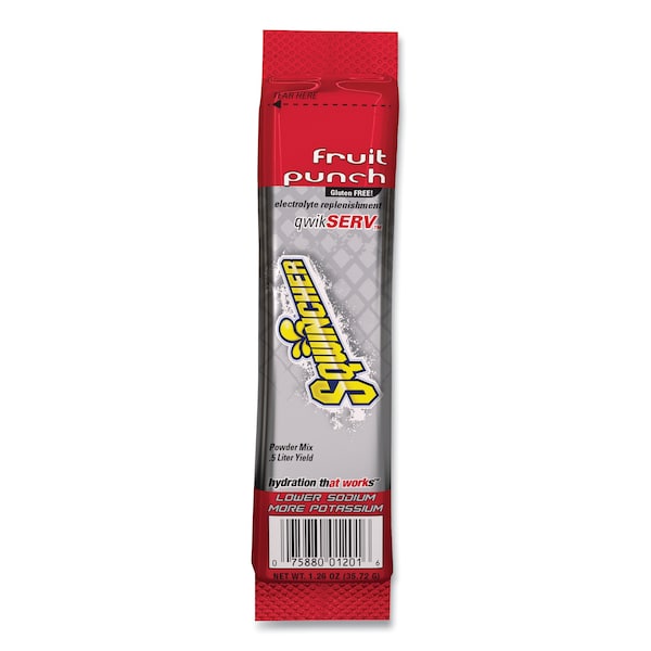 Sqwincher Thirst Quencher QwikServ Electrolyte Replacement Drink Mix, Fruit Punch, 1.26 oz Packet, PK8, 8PK - 060901-FP