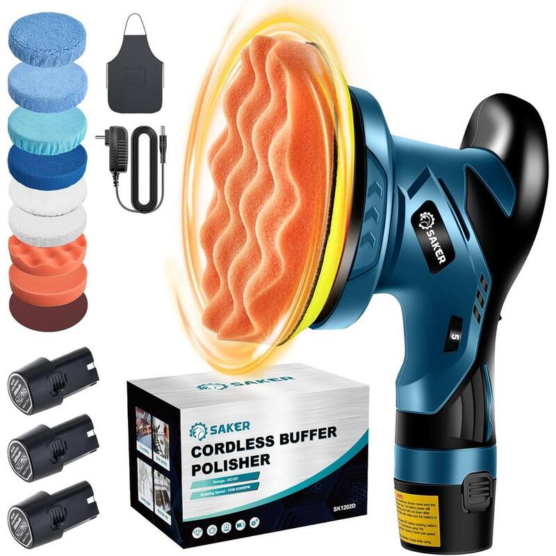 Pulidor de auto inalámbrico Saker - 6 pulgadas. Kit portátil de máquina pulidora enceradora para detallado de autos (3 baterías) - GJ34456-X31192