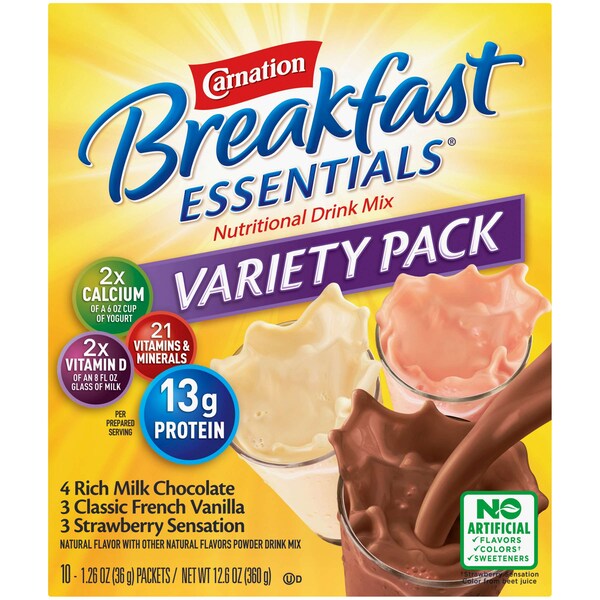 Nestle Carnation Breakfast Essentials Powder Variety Pack 1.26 oz., PK60 - 00050000950041U