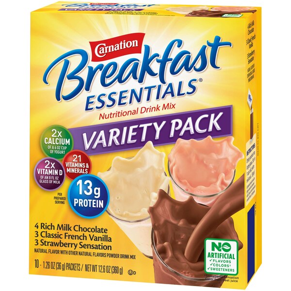 Nestle Carnation Breakfast Essentials Powder Variety Pack 1.26 oz., PK60 - 00050000950041U