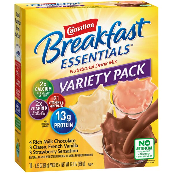 Nestle Carnation Breakfast Essentials Powder Variety Pack 1.26 oz., PK60 - 00050000950041U