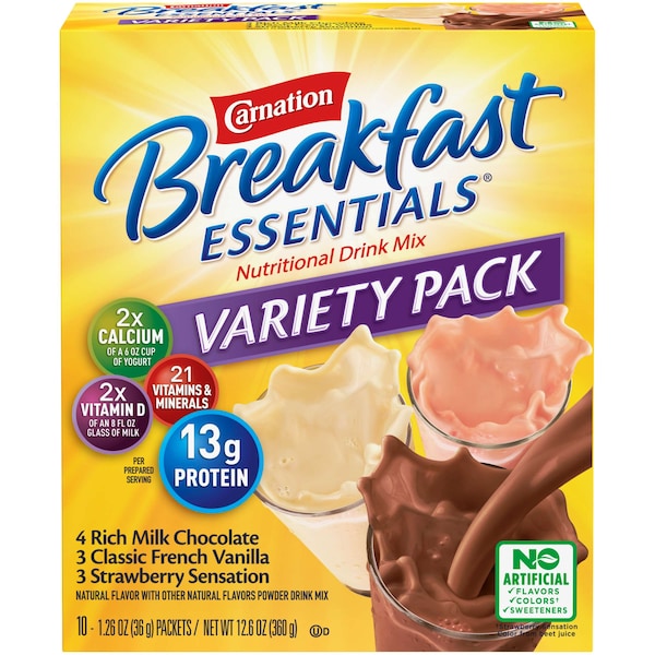 Nestle Carnation Breakfast Essentials Powder Variety Pack 1.26 oz., PK60 - 00050000950041U