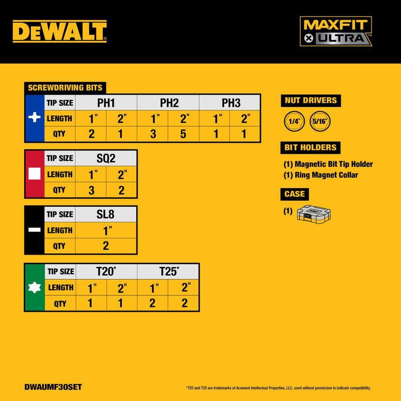 Juego de puntas para destornillador de acero hexagonal DEWALT MAXFIT ULTRA de 1/4 pulg. (30 piezas) - DWAUMF30SET