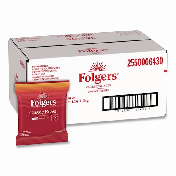 Folgers Coffee, Classic Roast, Fraction Pack, Caffeinated, Ground, 4.62 lb, 42 PK - 2550006430
