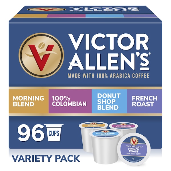 Victor Allen Victor Allen's Coffee Variety Pack (Morning Blend, 100% Colombian, Donut Shop Blend, and French Roast), 96 Count, Single Serve Coffee Pods for Keurig K-Cup Brewers - FG014721RV