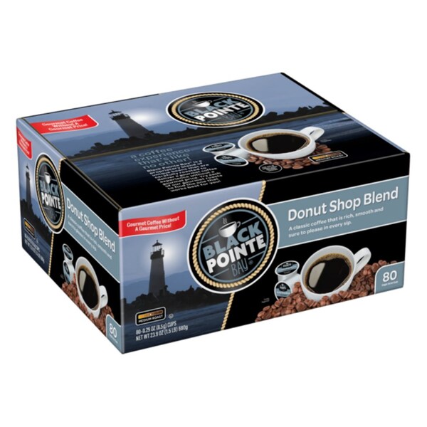 Black Pointe Bay Coffee, Donut Shop Blend, Medium Roast, 80 Count Single Serve Coffee Pods - FG018103