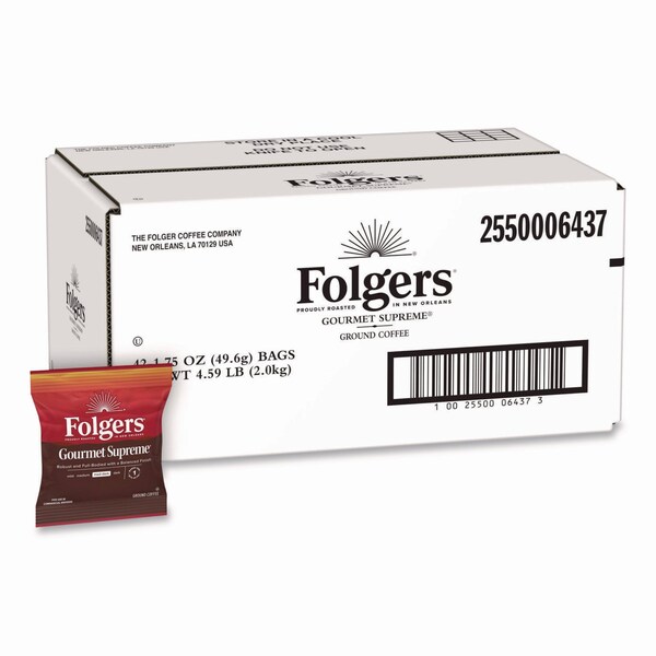 Folgers Coffee, Gourmet Supreme, Fraction Pack, Caffeinated, Ground, 5.88 lb, 42 PK - 2550006437