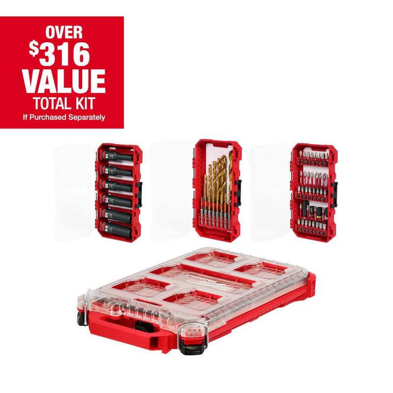 Juego de puntas de destornillador de acero aleado Milwaukee SHOCKWAVE Impact Duty con estuche PACKOUT (60 piezas) - 48-32-5162
