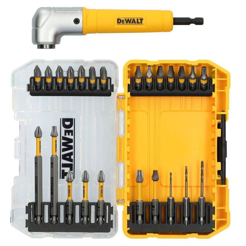 Set de brocas y puntas de taladro de acero ultra DEWALT MAXFIT con accesorio de ángulo recto (25 piezas) - DWAF25SETRA