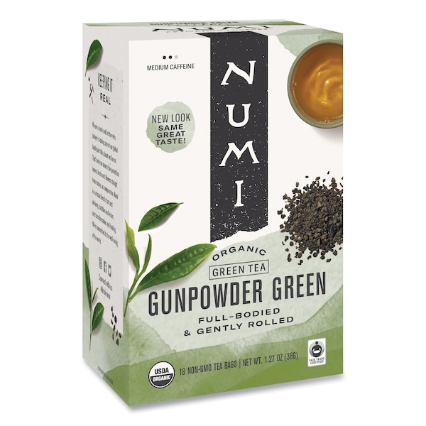 Numi Organic Teas, 1.27oz., Gunpowder Green, PK18, Gunpowder Green, Bag, Medium, 1.27 oz, 18 PK - 10109