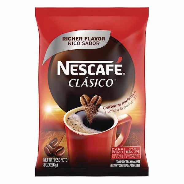 Nescaf Clasico Dark Roast Instant Coffee, 8 oz Pouch - 00028000709488