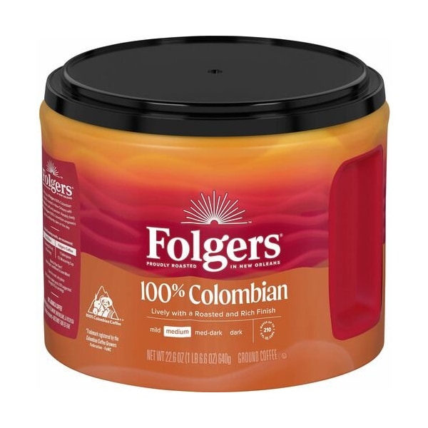 Folgers Coffee, 100% Colombian, Ground, 22.6oz, Brown - FOL30445