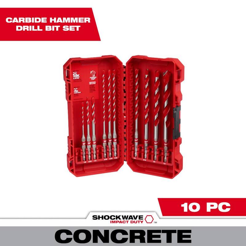 Set de brocas de carburo para martillo Milwaukee SHOCKWAVE. (10 piezas) - 48-20-9058.