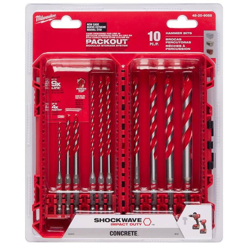 Set de brocas de carburo para martillo Milwaukee SHOCKWAVE. (10 piezas) - 48-20-9058.
