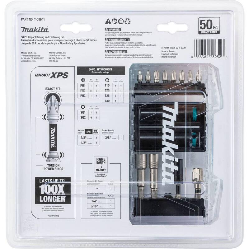 Juego de puntas de destornillador y brocas de taladro de acero aleado de alto impacto Makita IMPACT XPS (50 piezas) - T-05941