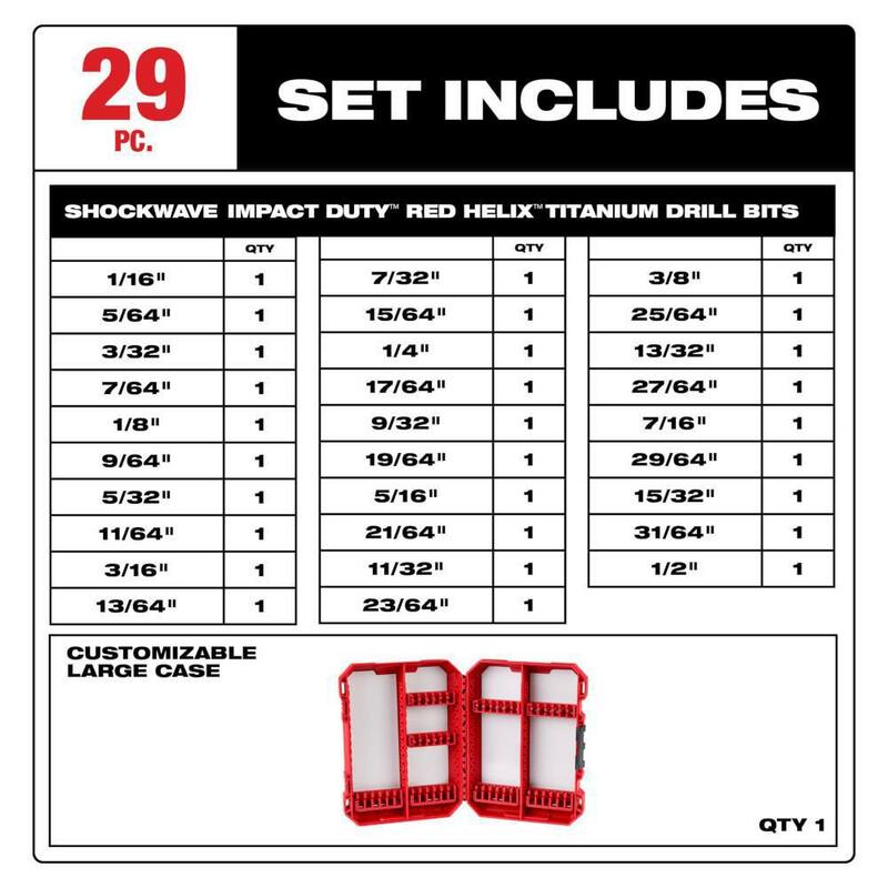 Juego de brocas Milwaukee SHOCKWAVE Impact Duty de titanio (29 piezas) - 48-89-4672