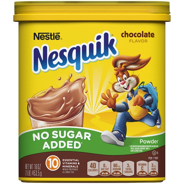 Nestle Nesquik Milk Flavoring Sugar Free Chocolate Powder 16 oz. Tub, PK6 - 00028000803209
