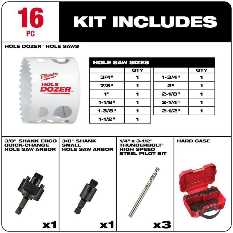 Juego de sierra perforadora bimetálica de propósito general Milwaukee HOLE DOZER (16 piezas) - 49-22-4030