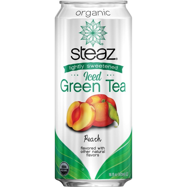 Steaz Steaz Organic Lightly Sweetened Peach Iced Green Tea 16 oz. Can, PK12 - 093004
