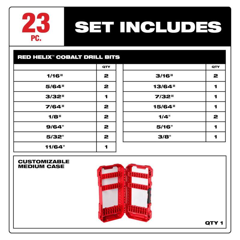 Set de Brocas de Cobalto Red Helix Twist de Milwaukee para Taladros (23 piezas) - 48-89-2338