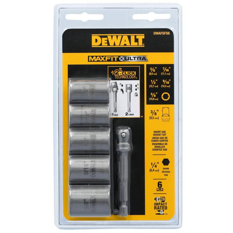 DEWALT MAXFIT ULTRA 3/8 pulgadas Juego de dados de acero al carbono (6 piezas) con adaptador de 1/4 pulgadas - DWAFSFS6