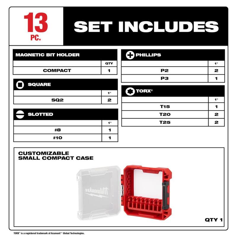 Juego de puntas de destornillador de acero de aleación Milwaukee SHOCKWAVE Impact Duty (13 piezas) - 48-32-4035