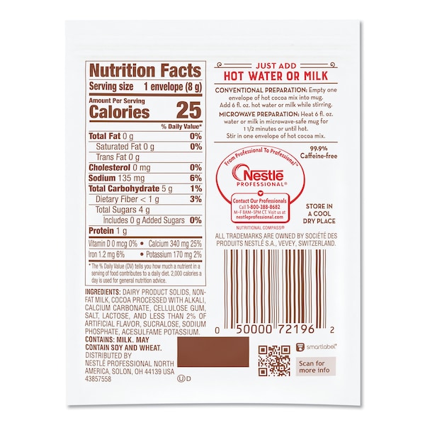 Nestle No-Sugar-Added Hot Cocoa Mix Envelopes, Rich Chocolate, 0.28 oz, PK30 - 61411