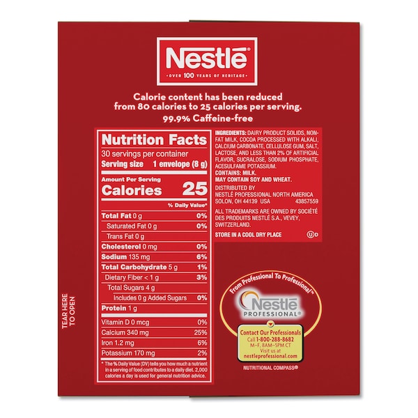 Nestle No-Sugar-Added Hot Cocoa Mix Envelopes, Rich Chocolate, 0.28 oz, PK30 - 61411
