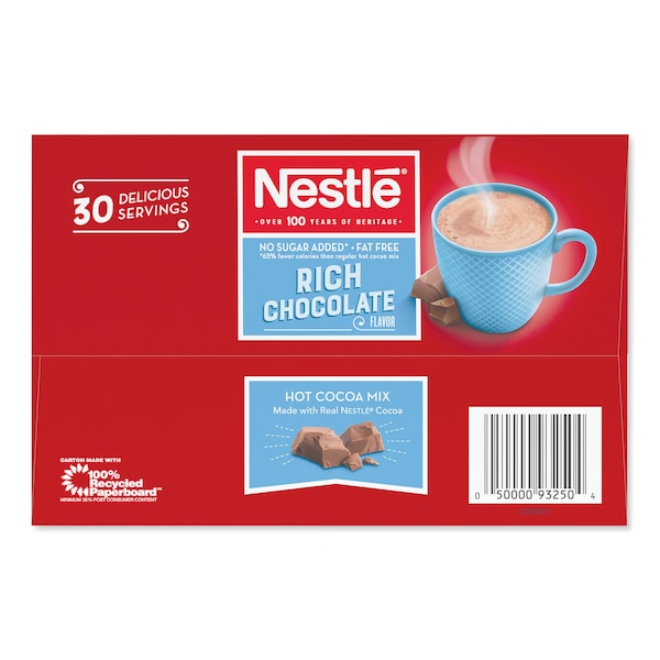 Nestle No-Sugar-Added Hot Cocoa Mix Envelopes, Rich Chocolate, 0.28 oz, PK30 - 61411
