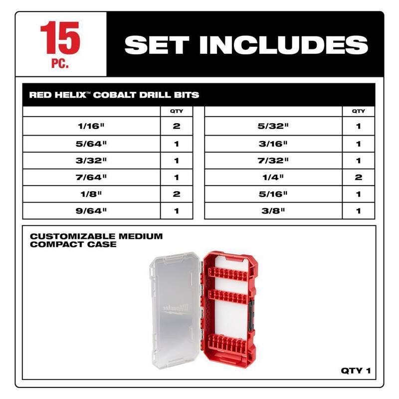 Set de Brocas Milwaukee Cobalt Red Helix para Taladros (15 piezas) - 48-89-2370