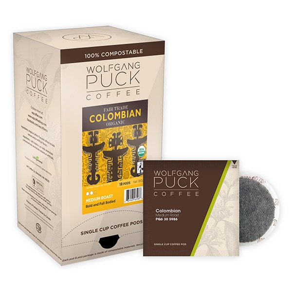 Wolfgang Puck Coffee Colombian Fair Trade Organic Soft Coffee Pods, PK108 PK - 016496