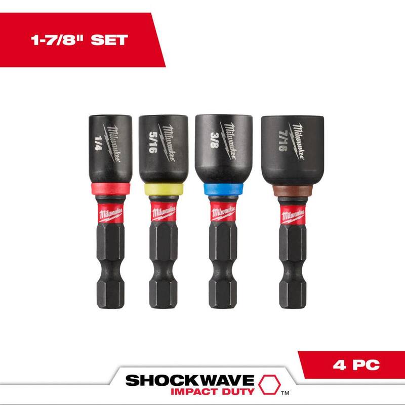 Juego de 4 puntas magnéticas para tuercas de aleación de acero de impacto Milwaukee SHOCKWAVE de 1-7/8 pulgadas - 49-66-4562