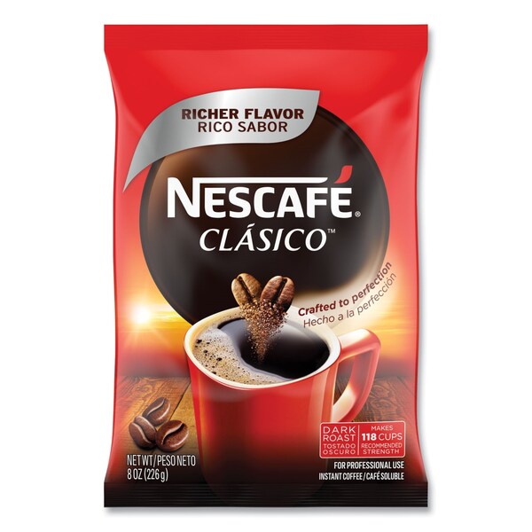 Nescaf Clasico Dark Roast Instant Coffee, 8 oz, PK12 - 12524962