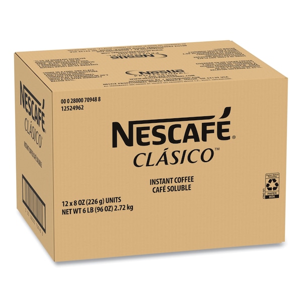 Nescaf Clasico Dark Roast Instant Coffee, 8 oz, PK12 - 12524962