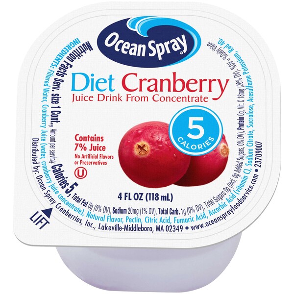 Ocean Spray Ocean Spray No Thaw Diet Cranberry Juice 4 fl. oz. Cups, PK48 - 00699