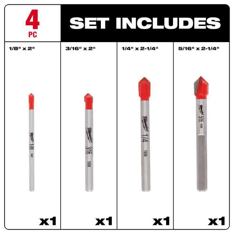 Set de brocas de carburo para vidrio y azulejo de Milwaukee (paquete de 4) - 48-20-8988