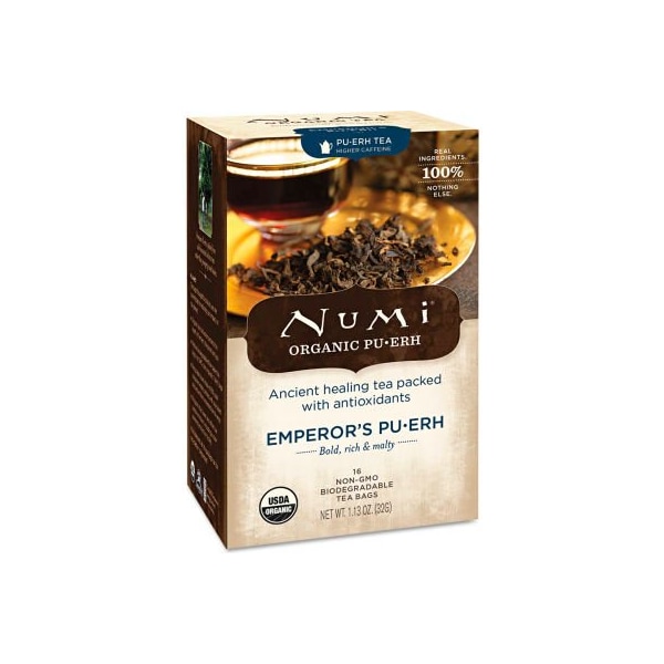 Numi Numi Organic Pu-Erh Tea, Emperor's Pu-Erh, Single Cup Bags, 0.125 Oz 16/Box - NUM10350