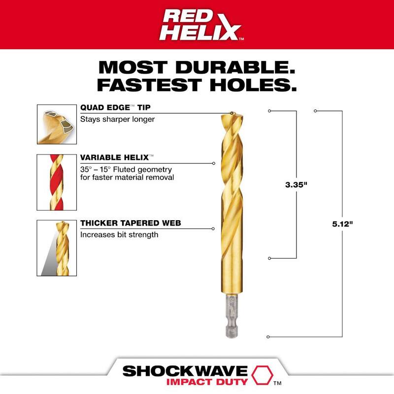 Broca de Titanio Milwaukee SHOCKWAVE de 1/2 pulgadas - 48-89-4629