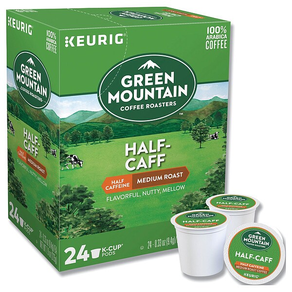 Green Mountain Coffee Coffee, Half Caff, Pod, Half-Caffeinated, Ground, 7.92 oz, 24 PK - 4069