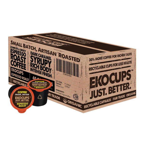 Ekocups EKOCUPS Artisan Organic Espresso Roast Coffee-40 Ct - WM-EKO-ESPRESSO-40